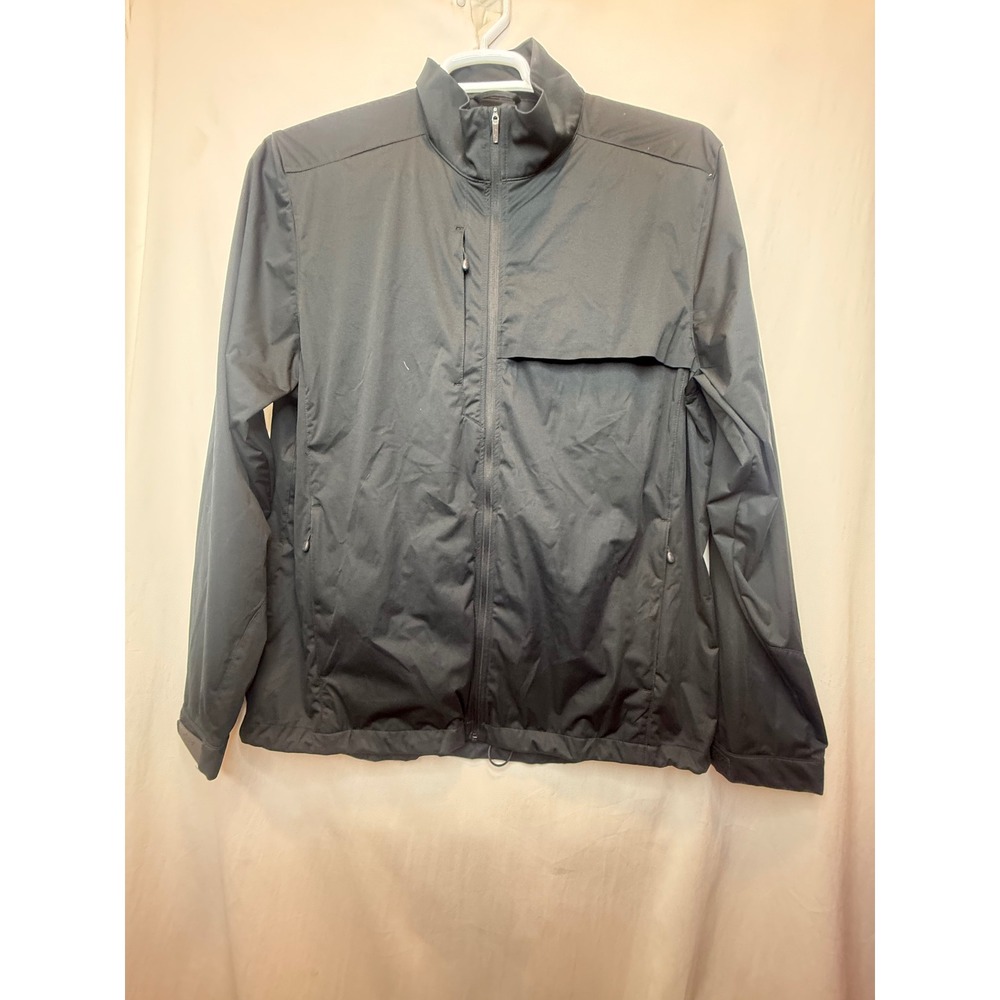 Greg Norman Weatherknit Jacket Mens L Black Full Zip Golf Windbreaker Drawstring
